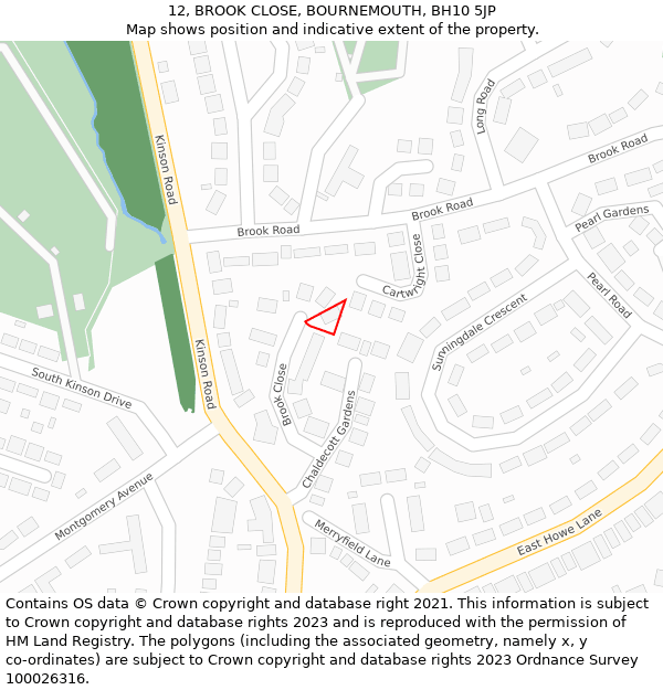 12, BROOK CLOSE, BOURNEMOUTH, BH10 5JP: Location map and indicative extent of plot