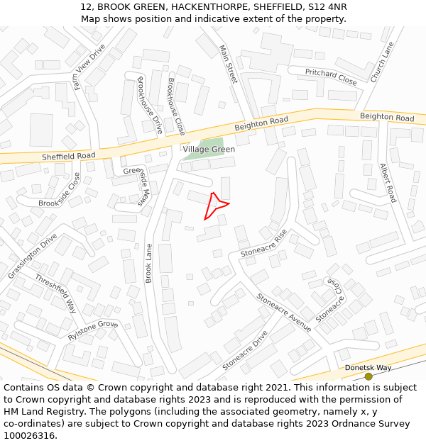 12, BROOK GREEN, HACKENTHORPE, SHEFFIELD, S12 4NR: Location map and indicative extent of plot