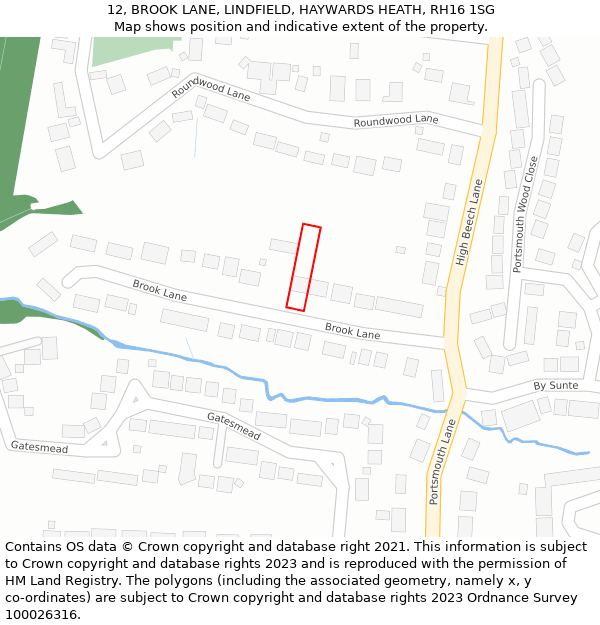 12, BROOK LANE, LINDFIELD, HAYWARDS HEATH, RH16 1SG: Location map and indicative extent of plot