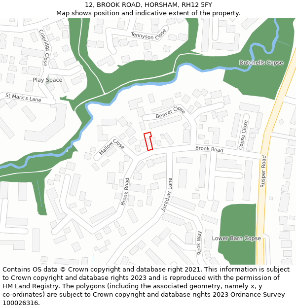 12, BROOK ROAD, HORSHAM, RH12 5FY: Location map and indicative extent of plot