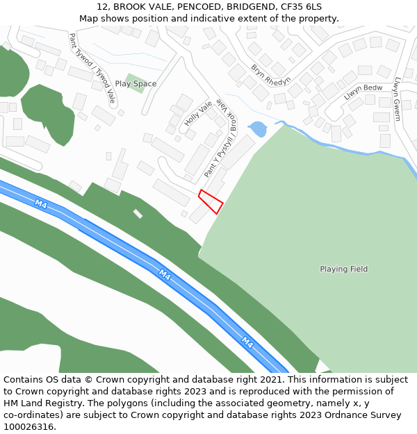 12, BROOK VALE, PENCOED, BRIDGEND, CF35 6LS: Location map and indicative extent of plot