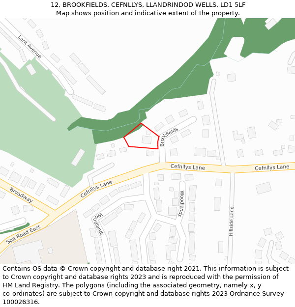 12, BROOKFIELDS, CEFNLLYS, LLANDRINDOD WELLS, LD1 5LF: Location map and indicative extent of plot