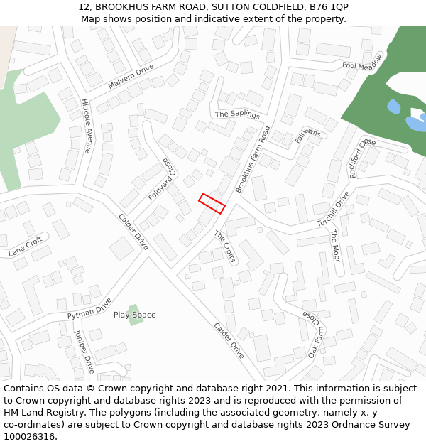 12, BROOKHUS FARM ROAD, SUTTON COLDFIELD, B76 1QP: Location map and indicative extent of plot