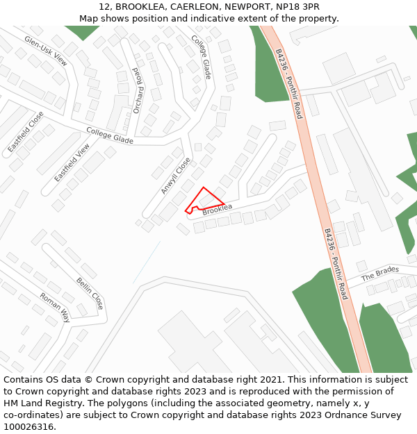 12, BROOKLEA, CAERLEON, NEWPORT, NP18 3PR: Location map and indicative extent of plot