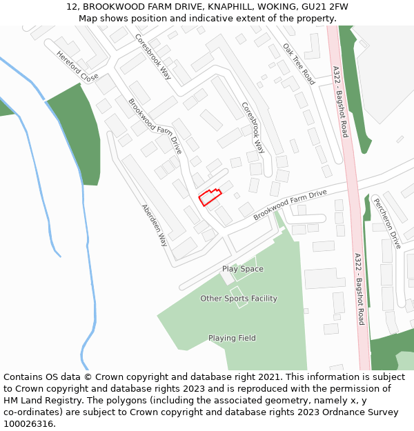 12, BROOKWOOD FARM DRIVE, KNAPHILL, WOKING, GU21 2FW: Location map and indicative extent of plot