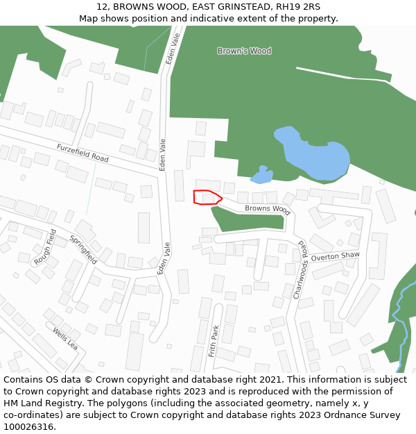 12, BROWNS WOOD, EAST GRINSTEAD, RH19 2RS: Location map and indicative extent of plot