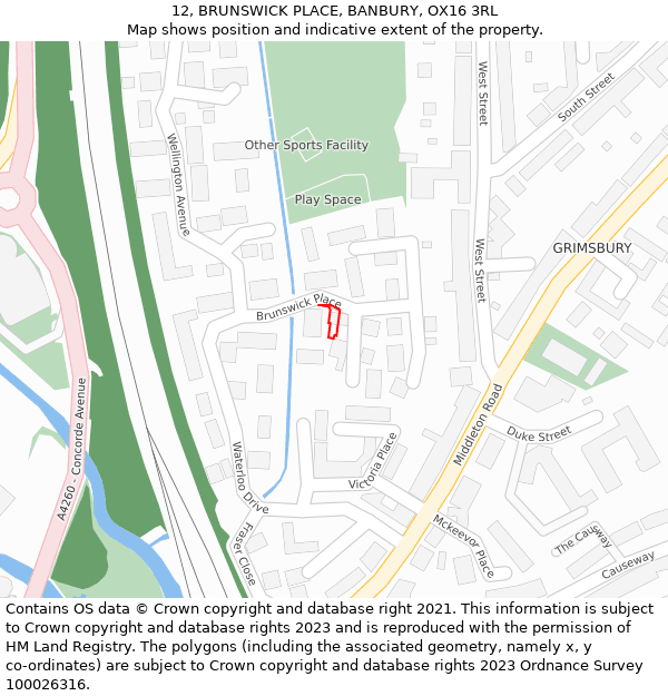 12, BRUNSWICK PLACE, BANBURY, OX16 3RL: Location map and indicative extent of plot