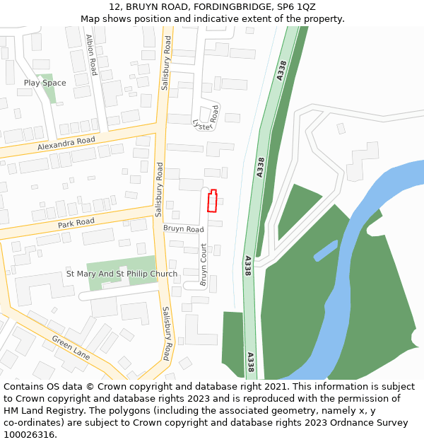 12, BRUYN ROAD, FORDINGBRIDGE, SP6 1QZ: Location map and indicative extent of plot