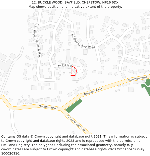 12, BUCKLE WOOD, BAYFIELD, CHEPSTOW, NP16 6DX: Location map and indicative extent of plot