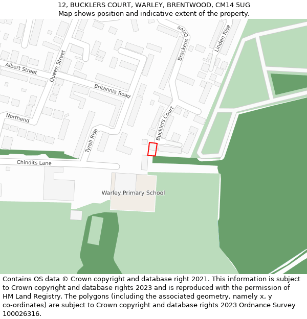 12, BUCKLERS COURT, WARLEY, BRENTWOOD, CM14 5UG: Location map and indicative extent of plot