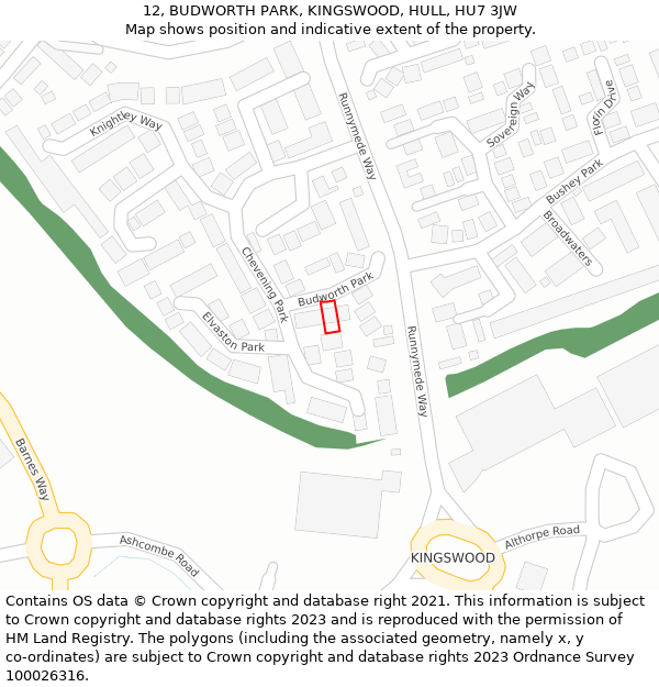 12, BUDWORTH PARK, KINGSWOOD, HULL, HU7 3JW: Location map and indicative extent of plot