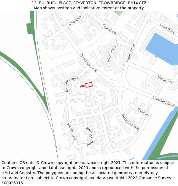 12, BULRUSH PLACE, STAVERTON, TROWBRIDGE, BA14 8TZ: Location map and indicative extent of plot