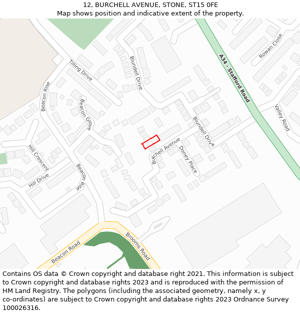 12, BURCHELL AVENUE, STONE, ST15 0FE: Location map and indicative extent of plot