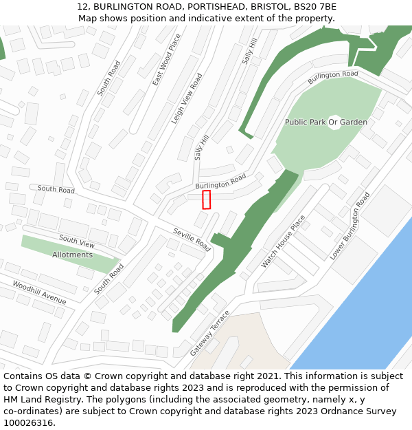 12, BURLINGTON ROAD, PORTISHEAD, BRISTOL, BS20 7BE: Location map and indicative extent of plot