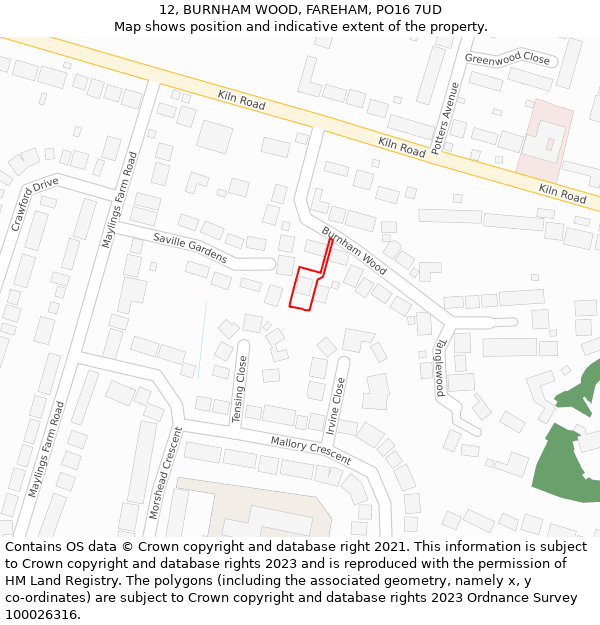 12, BURNHAM WOOD, FAREHAM, PO16 7UD: Location map and indicative extent of plot