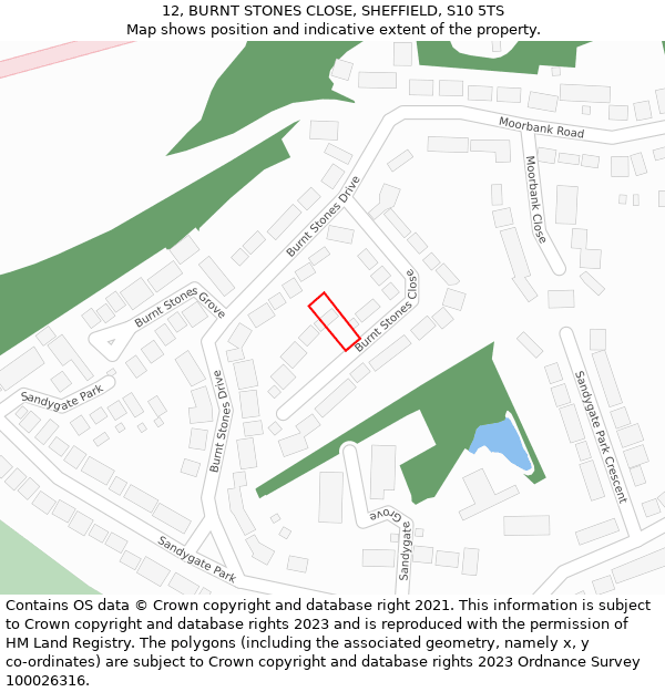 12, BURNT STONES CLOSE, SHEFFIELD, S10 5TS: Location map and indicative extent of plot