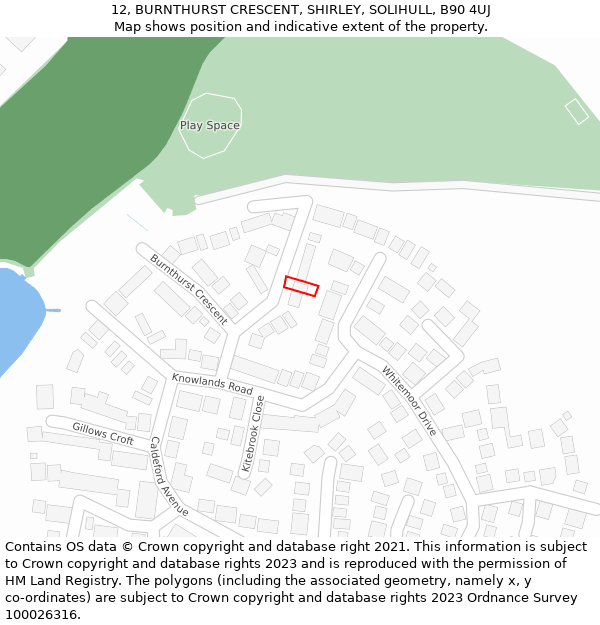 12, BURNTHURST CRESCENT, SHIRLEY, SOLIHULL, B90 4UJ: Location map and indicative extent of plot