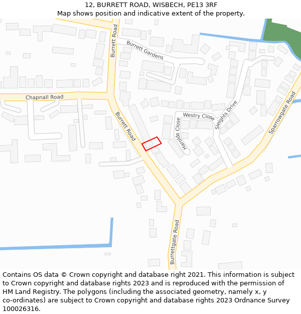 12, BURRETT ROAD, WISBECH, PE13 3RF: Location map and indicative extent of plot