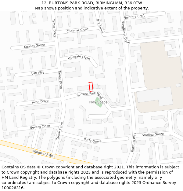 12, BURTONS PARK ROAD, BIRMINGHAM, B36 0TW: Location map and indicative extent of plot