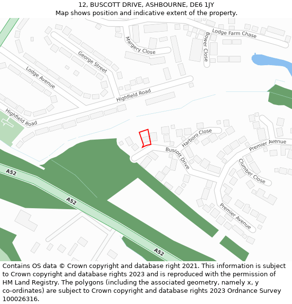 12, BUSCOTT DRIVE, ASHBOURNE, DE6 1JY: Location map and indicative extent of plot