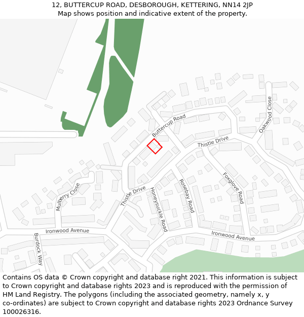 12, BUTTERCUP ROAD, DESBOROUGH, KETTERING, NN14 2JP: Location map and indicative extent of plot