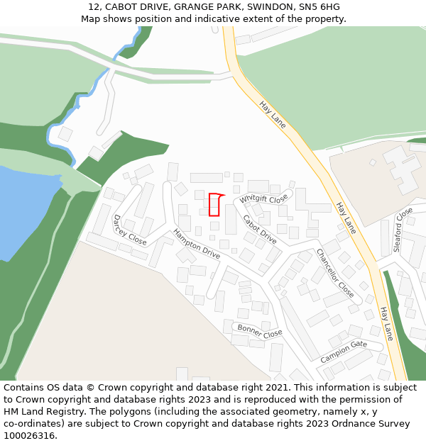 12, CABOT DRIVE, GRANGE PARK, SWINDON, SN5 6HG: Location map and indicative extent of plot