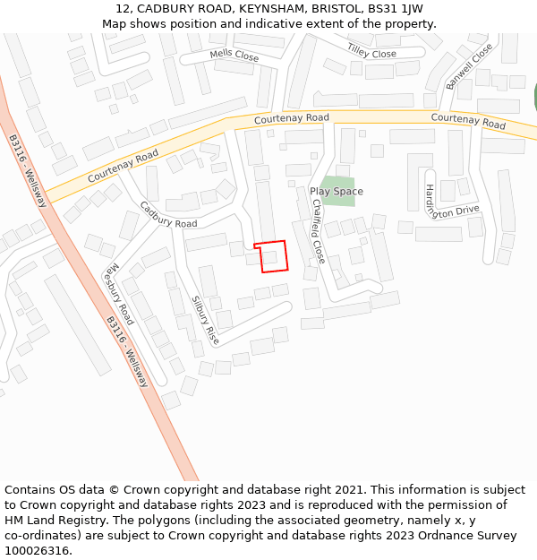 12, CADBURY ROAD, KEYNSHAM, BRISTOL, BS31 1JW: Location map and indicative extent of plot