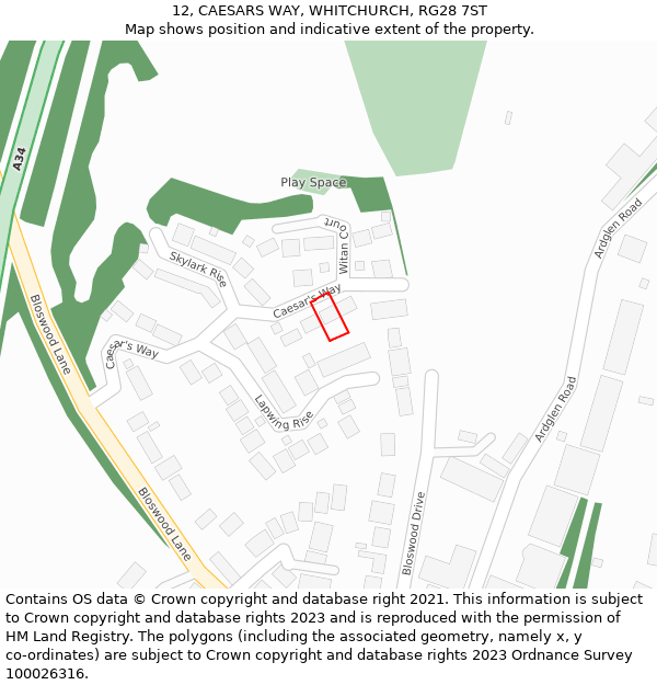 12, CAESARS WAY, WHITCHURCH, RG28 7ST: Location map and indicative extent of plot