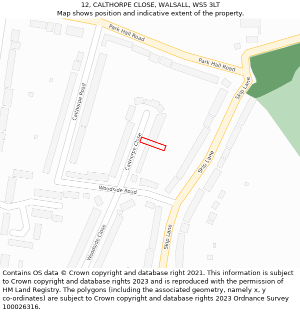 12, CALTHORPE CLOSE, WALSALL, WS5 3LT: Location map and indicative extent of plot