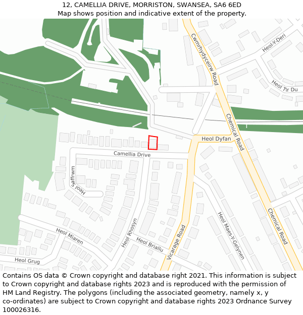 12, CAMELLIA DRIVE, MORRISTON, SWANSEA, SA6 6ED: Location map and indicative extent of plot