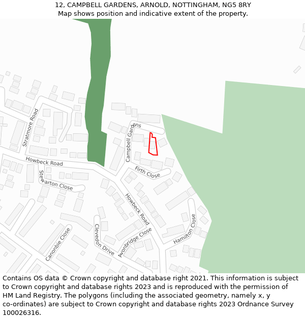 12, CAMPBELL GARDENS, ARNOLD, NOTTINGHAM, NG5 8RY: Location map and indicative extent of plot
