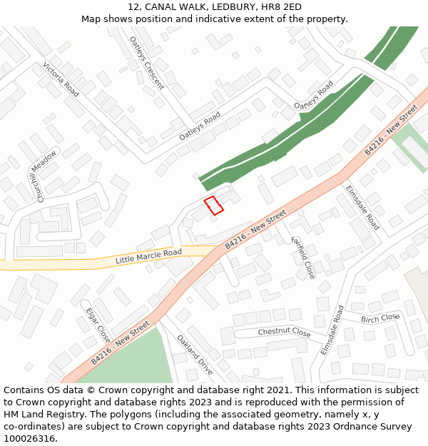 12, CANAL WALK, LEDBURY, HR8 2ED: Location map and indicative extent of plot
