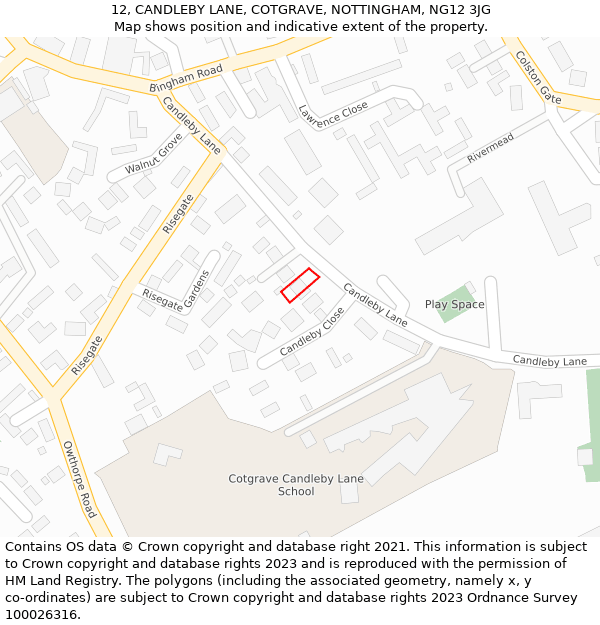 12, CANDLEBY LANE, COTGRAVE, NOTTINGHAM, NG12 3JG: Location map and indicative extent of plot