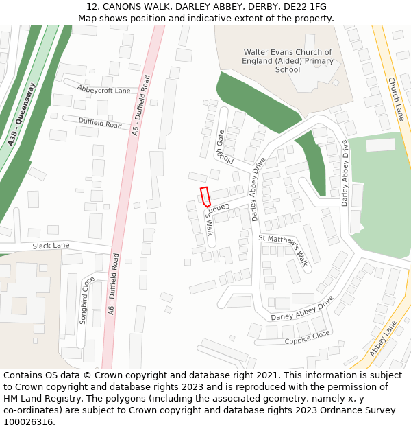 12, CANONS WALK, DARLEY ABBEY, DERBY, DE22 1FG: Location map and indicative extent of plot