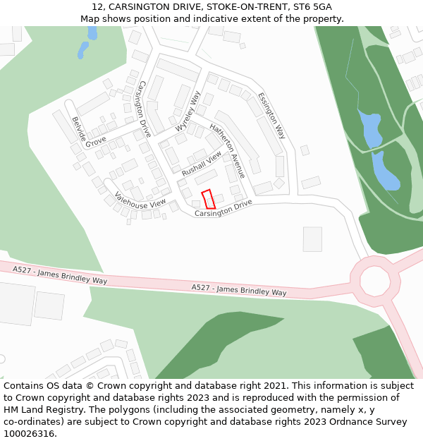12, CARSINGTON DRIVE, STOKE-ON-TRENT, ST6 5GA: Location map and indicative extent of plot