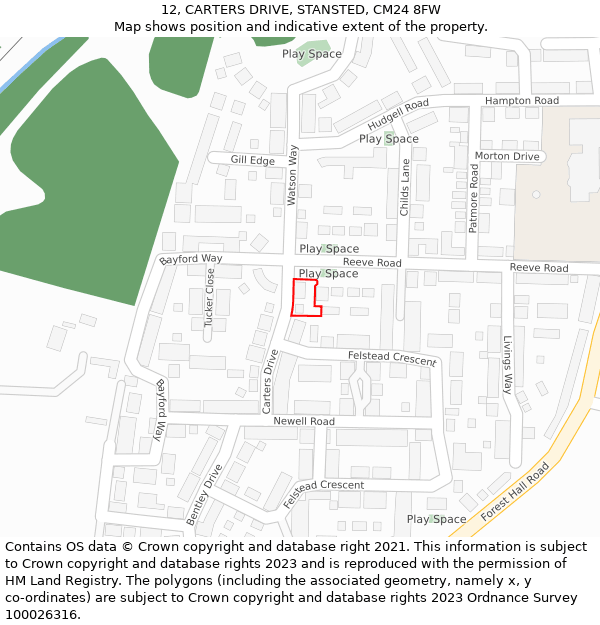 12, CARTERS DRIVE, STANSTED, CM24 8FW: Location map and indicative extent of plot