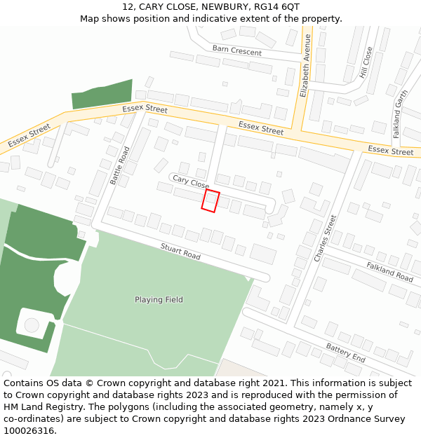 12, CARY CLOSE, NEWBURY, RG14 6QT: Location map and indicative extent of plot