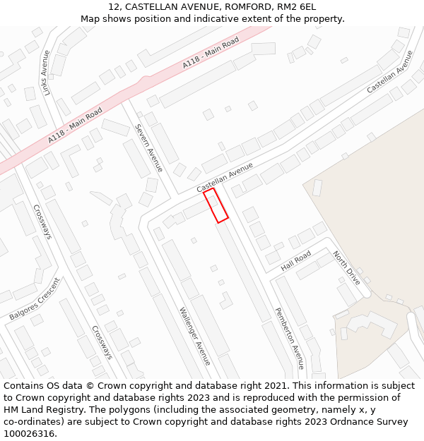 12, CASTELLAN AVENUE, ROMFORD, RM2 6EL: Location map and indicative extent of plot
