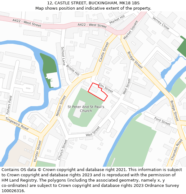12, CASTLE STREET, BUCKINGHAM, MK18 1BS: Location map and indicative extent of plot
