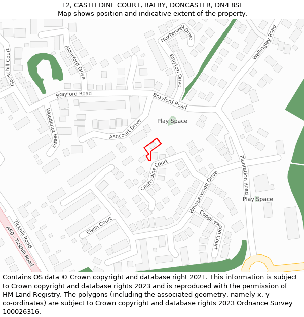 12, CASTLEDINE COURT, BALBY, DONCASTER, DN4 8SE: Location map and indicative extent of plot