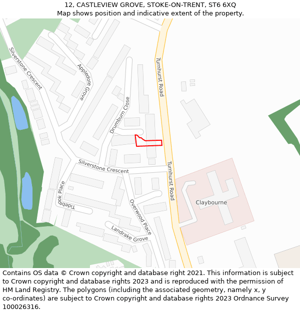 12, CASTLEVIEW GROVE, STOKE-ON-TRENT, ST6 6XQ: Location map and indicative extent of plot