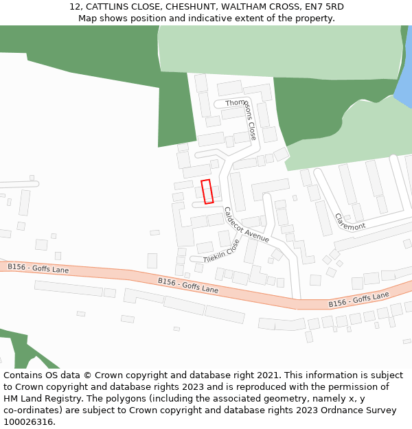 12, CATTLINS CLOSE, CHESHUNT, WALTHAM CROSS, EN7 5RD: Location map and indicative extent of plot