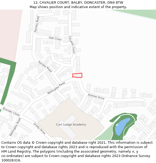 12, CAVALIER COURT, BALBY, DONCASTER, DN4 8TW: Location map and indicative extent of plot