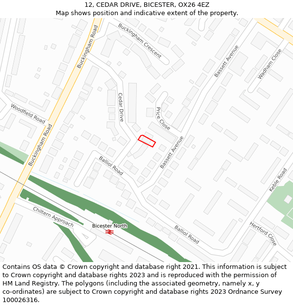 12, CEDAR DRIVE, BICESTER, OX26 4EZ: Location map and indicative extent of plot