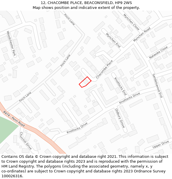 12, CHACOMBE PLACE, BEACONSFIELD, HP9 2WS: Location map and indicative extent of plot