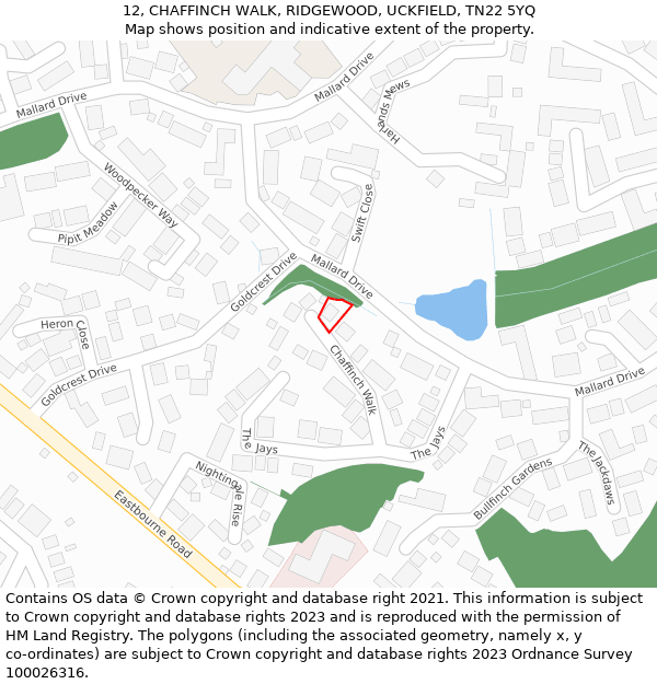 12, CHAFFINCH WALK, RIDGEWOOD, UCKFIELD, TN22 5YQ: Location map and indicative extent of plot