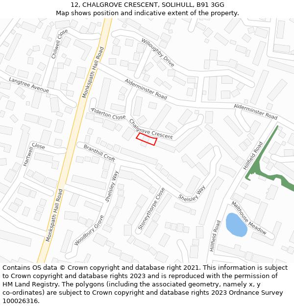 12, CHALGROVE CRESCENT, SOLIHULL, B91 3GG: Location map and indicative extent of plot