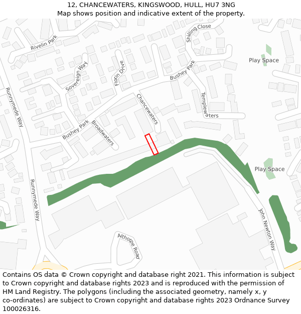 12, CHANCEWATERS, KINGSWOOD, HULL, HU7 3NG: Location map and indicative extent of plot