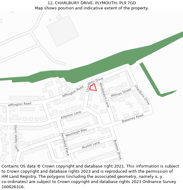 12, CHARLBURY DRIVE, PLYMOUTH, PL9 7GD: Location map and indicative extent of plot