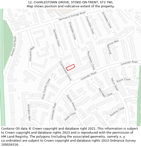 12, CHARLESTOWN GROVE, STOKE-ON-TRENT, ST3 7WL: Location map and indicative extent of plot